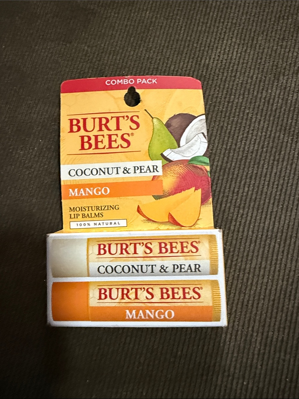 Burt's Bees Coconut & Pear + Mango Lip Balm Duo - Yellow and Orange
